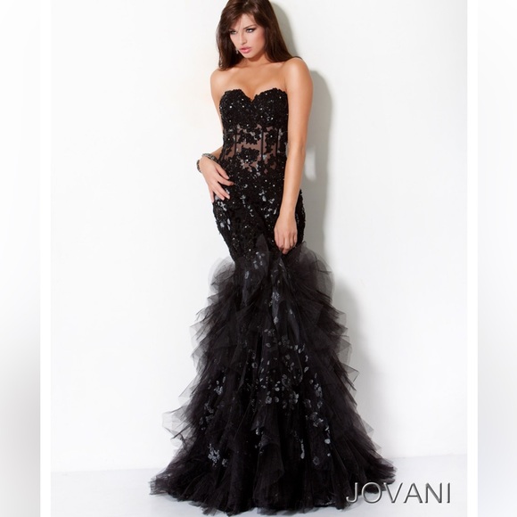 JOVANI PROM DRESS 172008 Elegant Black Strapless Gown - Picture 4 of 11